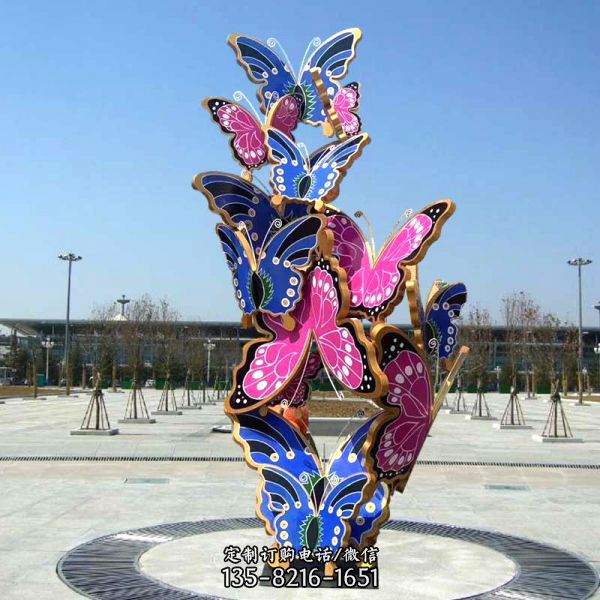 企业玻璃钢彩绘蝴蝶雕塑