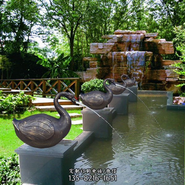 度假村景观铜铸喷漆喷水创意天鹅雕塑