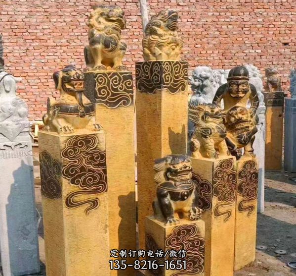 大理石狮子拴马柱雕塑