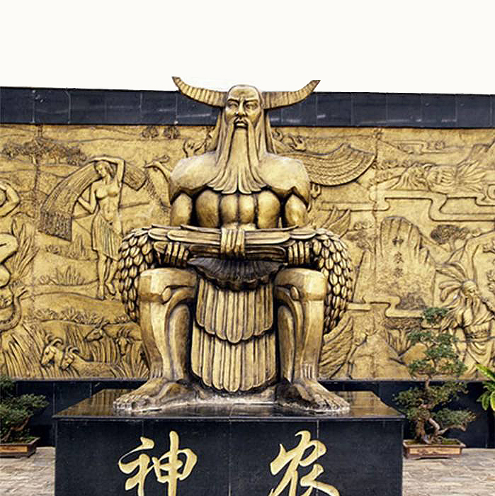 中国神话传说人物五榖神农大帝玻璃钢仿铜雕塑像