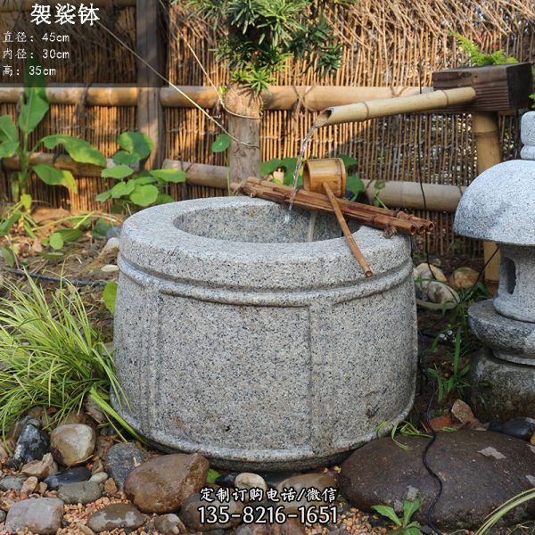 水缸造景摆件流水庭院景观日式袈裟石钵户外喷泉石槽鱼