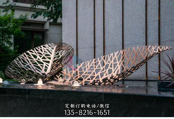 城市街道创意不锈钢镂空树叶雕塑