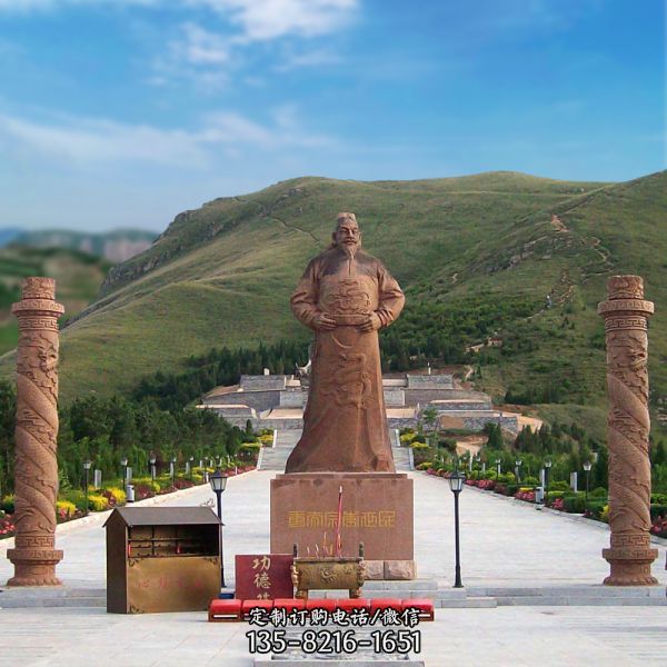 中国景区历史名人大型晚霞红砂石李世民景观雕塑