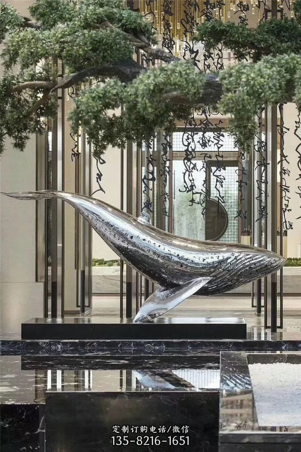 别墅酒店不锈钢创意镜面海豚景观雕塑