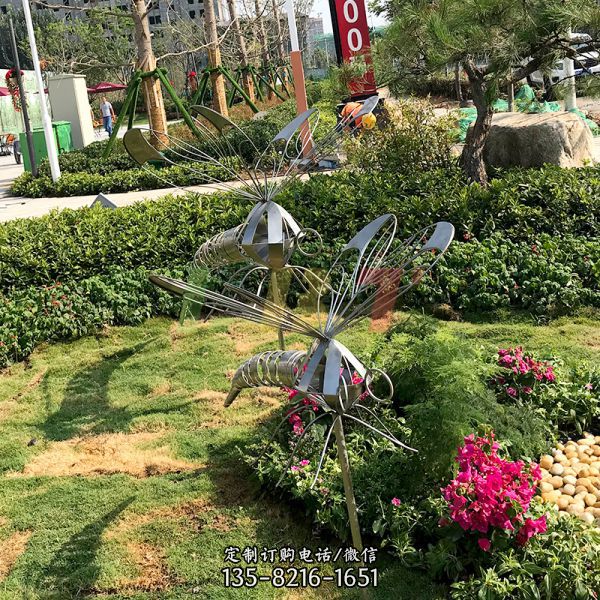 镂空抽象不锈钢蜻蜓雕塑，装点公园小区花园草坪