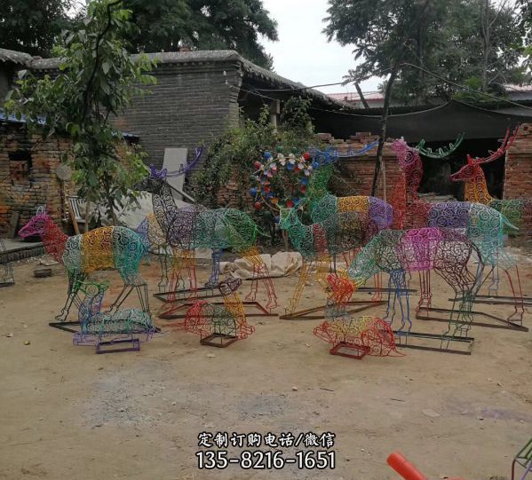 不锈钢镂空彩色创意户外园林景观梅花鹿雕塑